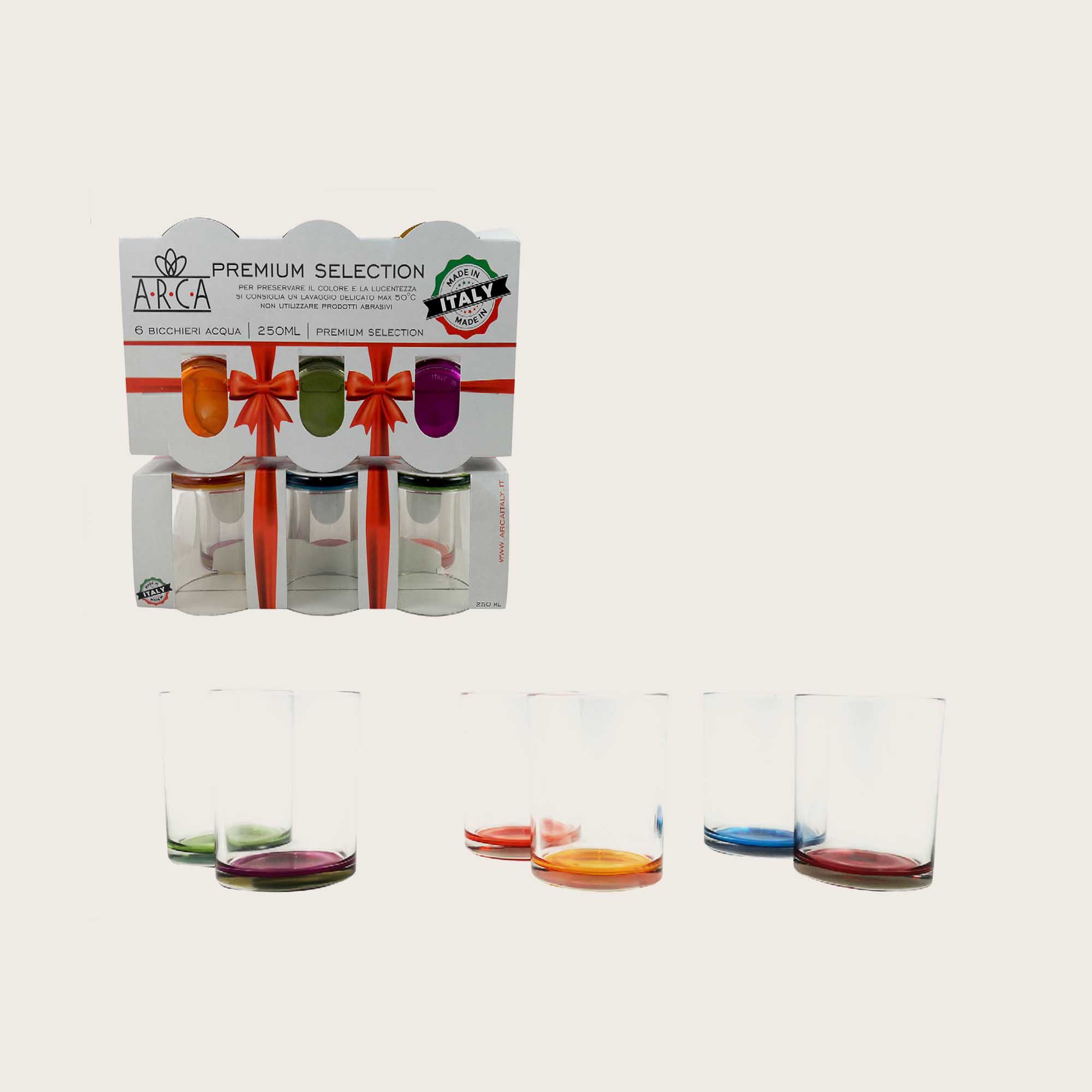 SET 6 BICCHIERI IN VETRO PREMIUM SELECTION FONDO COLORATO