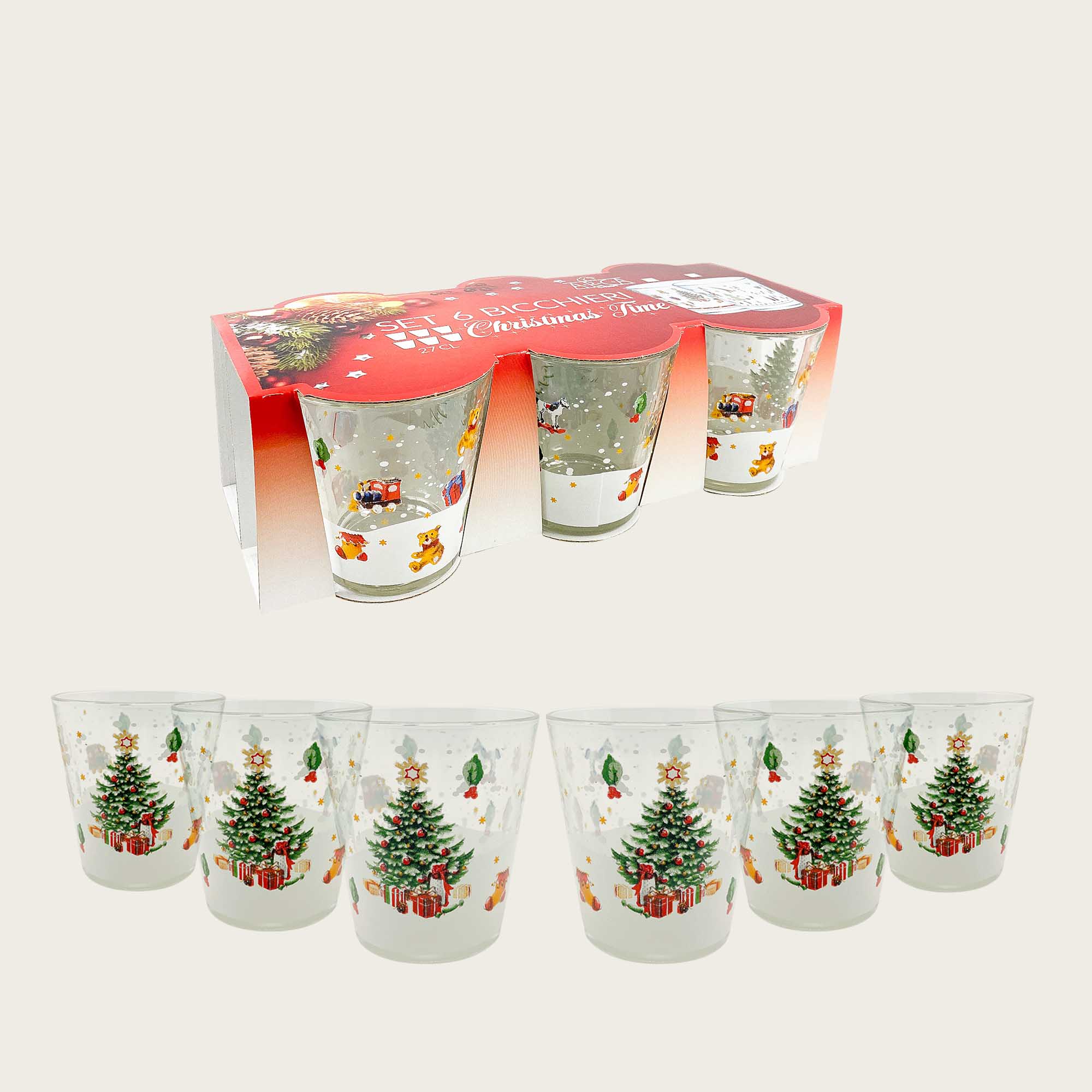 SET 6 BICCHIERI NATALIZI DECORO VILLAGGIO INNEVATO
