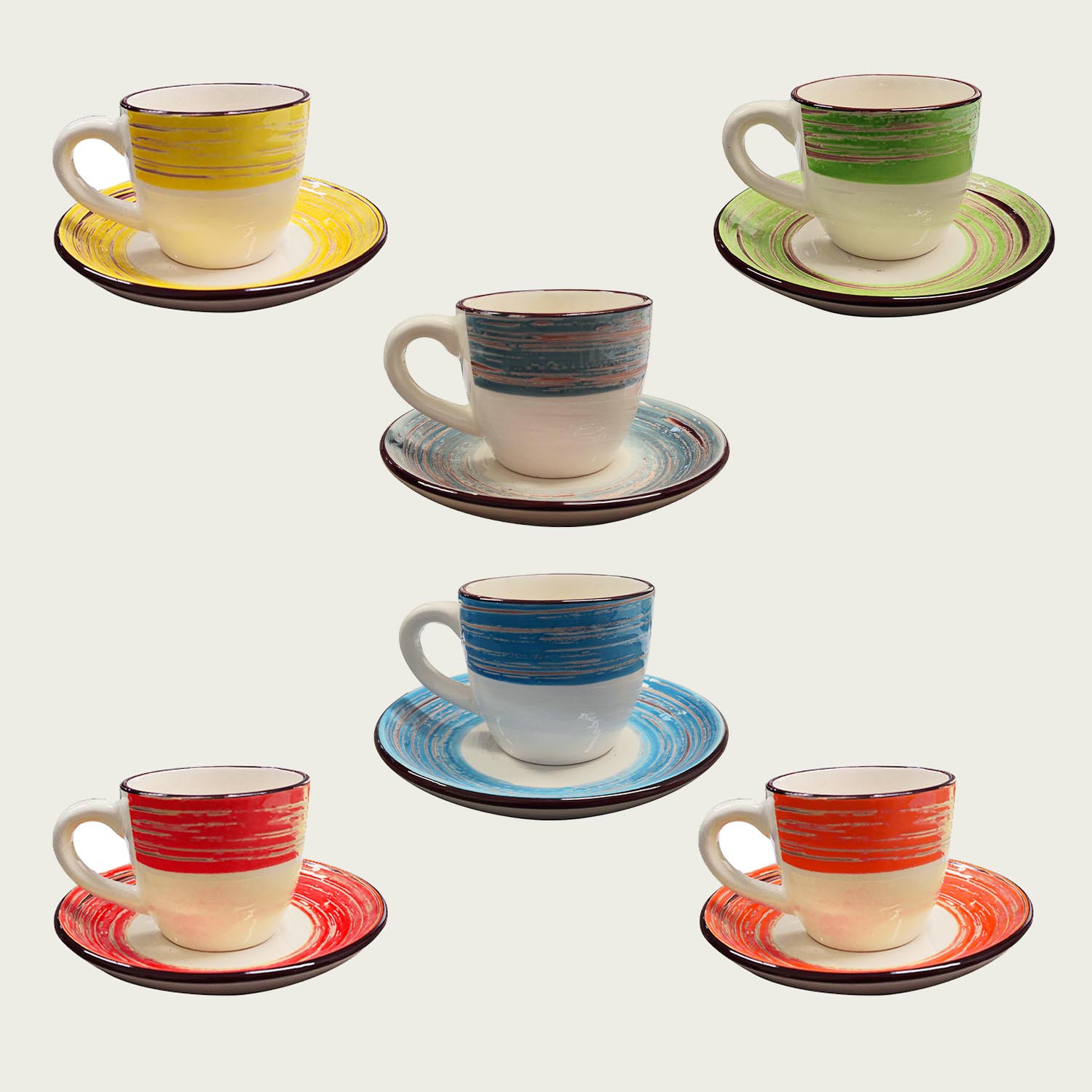 SET 6 TAZZINE CAFFE' CON PIATTO IN CERAMICA