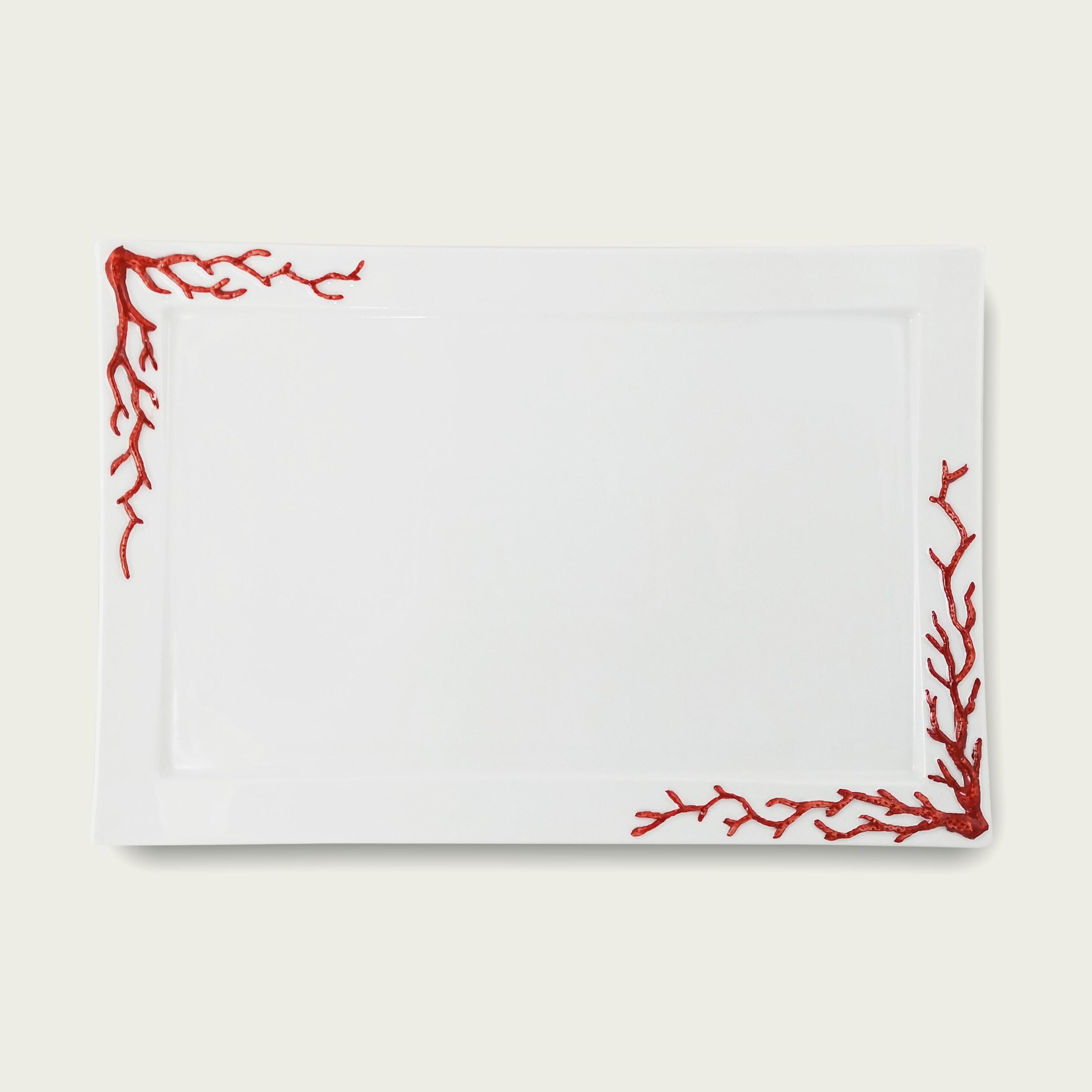 VASSOIO RETTANGOLARE IN PORCELLANA FANTASIA CORAL RED
