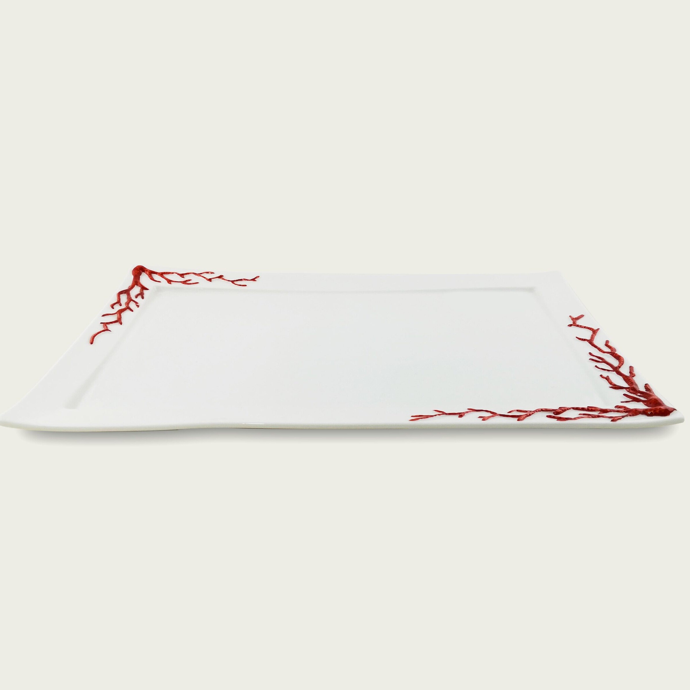 Vassoio Rettangolare In Porcellana Fantasia Coral Red