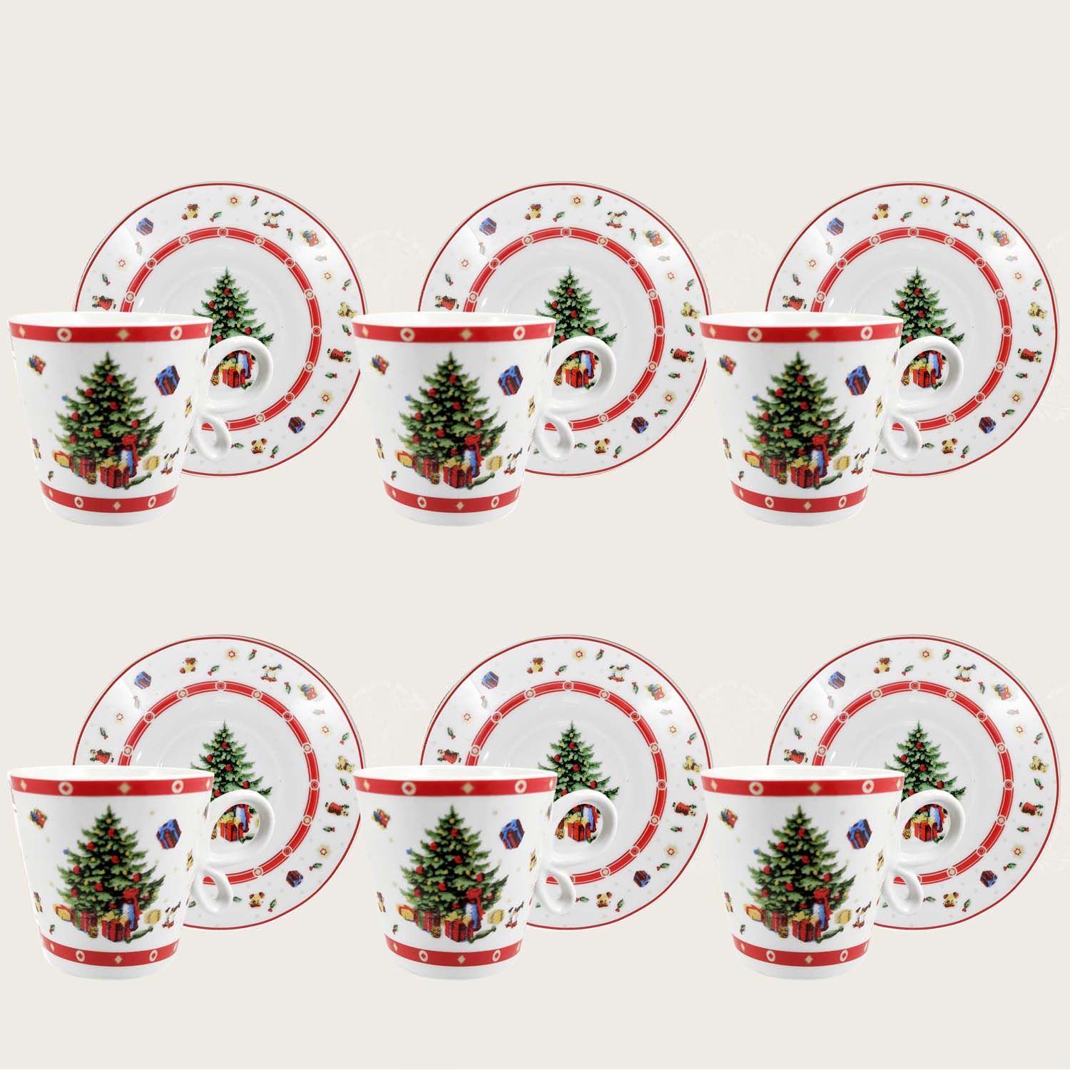 SET 6 TAZZE CAFFE' CON PIATTINO CHRISTMAS TREE