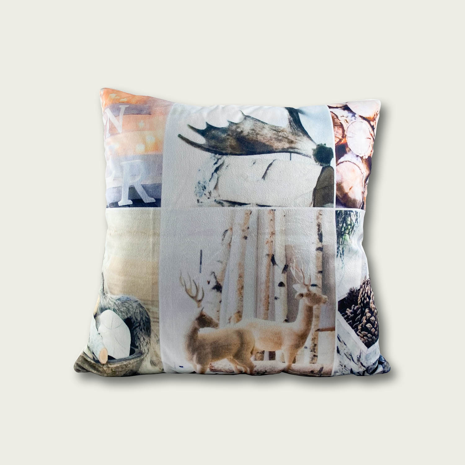 CUSCINO CON COLLAGE NATALIZIO DECORO ALCE 45X45