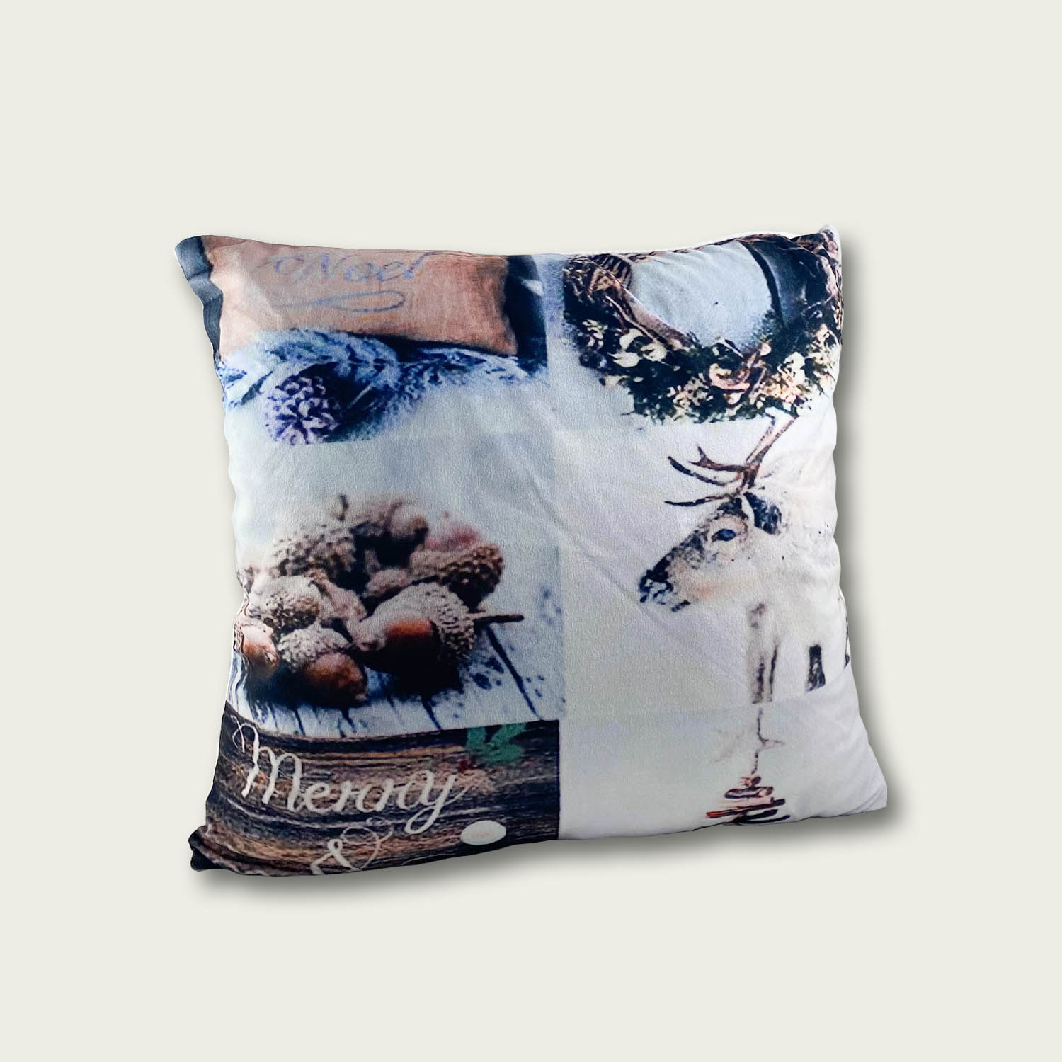 CUSCINO CON COLLAGE NATALIZIO DECORO RENNA 45X45