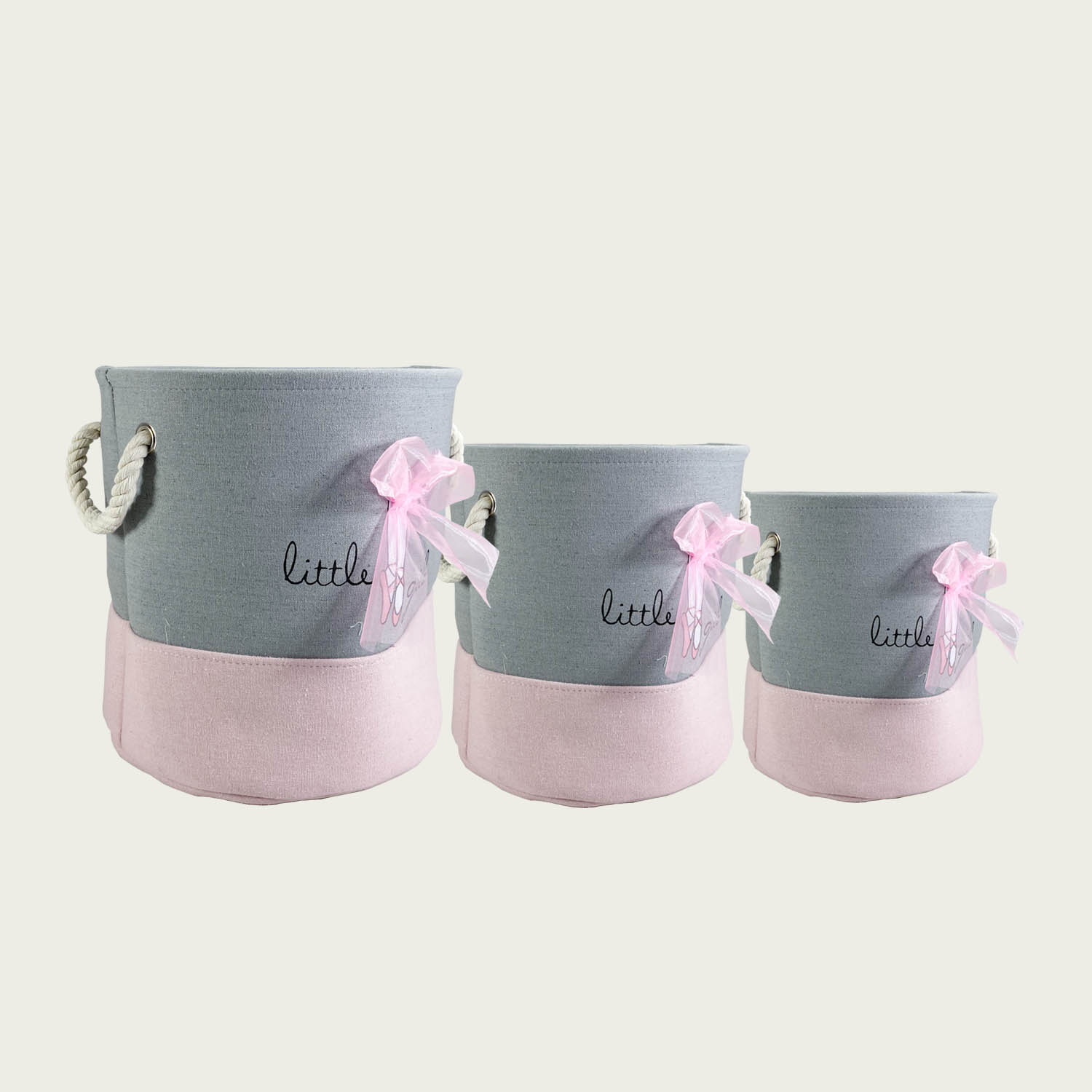 SET 3 CESTI DECORATI COLORE GRIGIO E ROSA