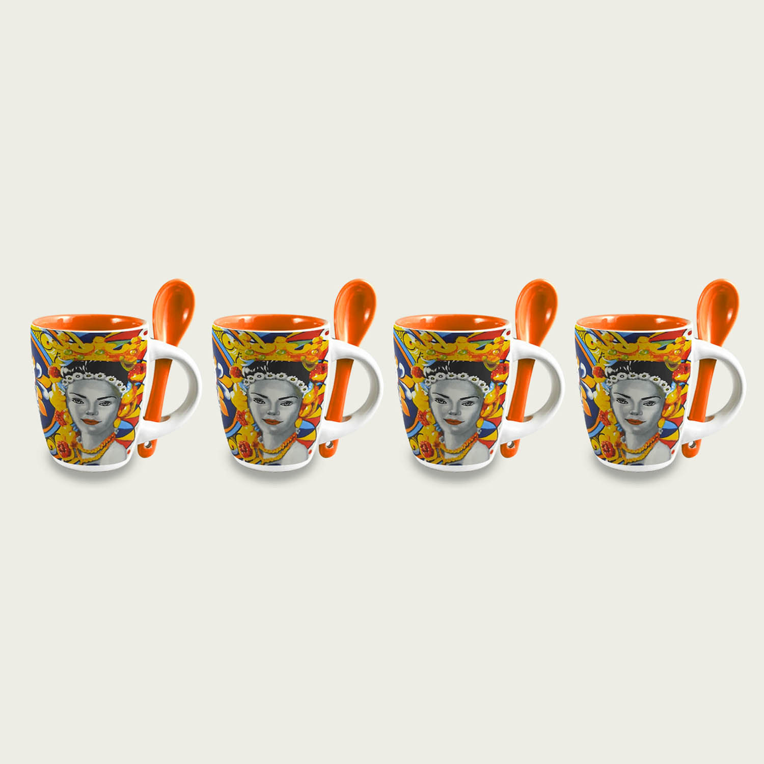 SET 4 TAZZE CAFFE' CON CUCCHIAINO CALTAGIRONE