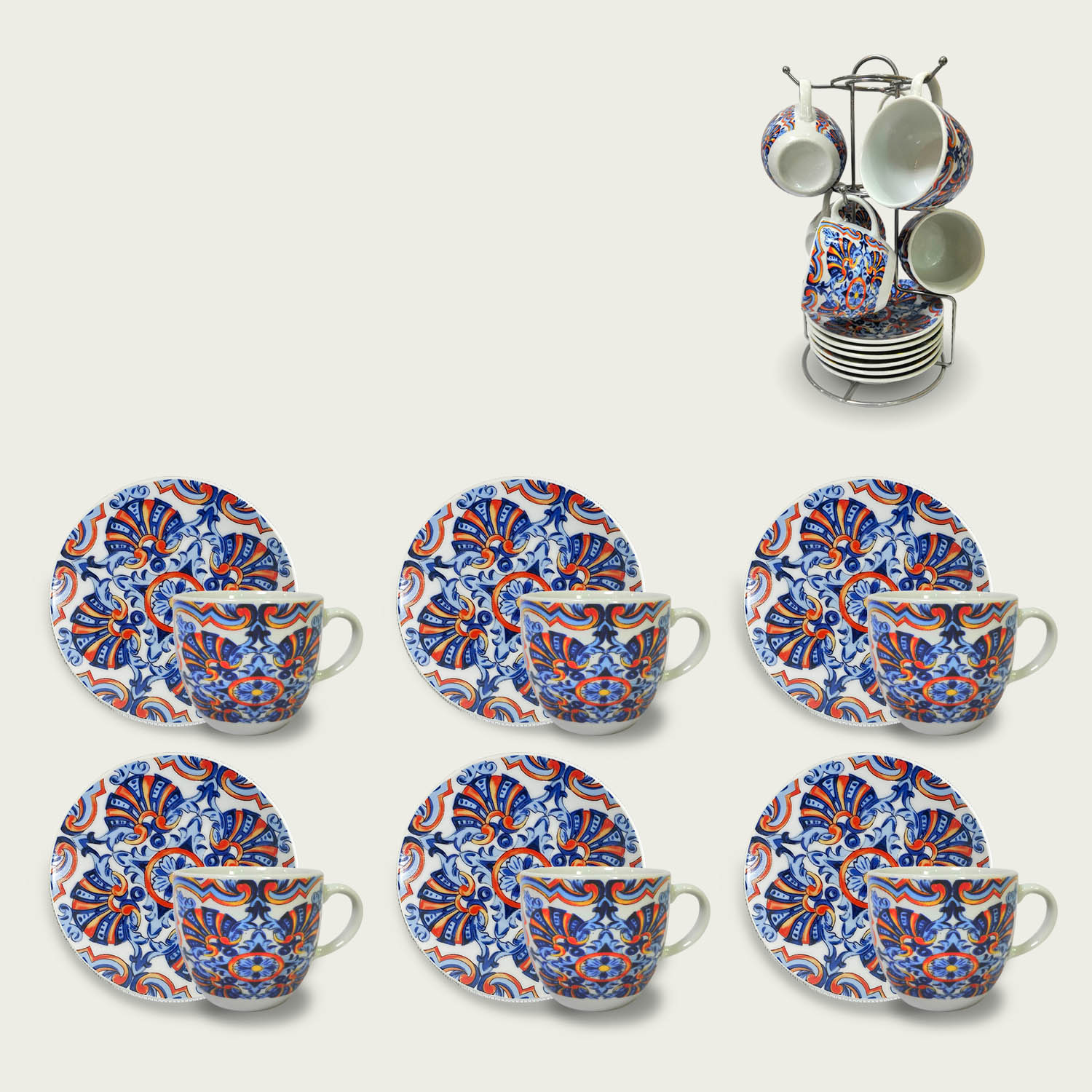 SET 6 TAZZE CAFFE' CON PIATTINO ED ESPOSITORE PUERTO RICO