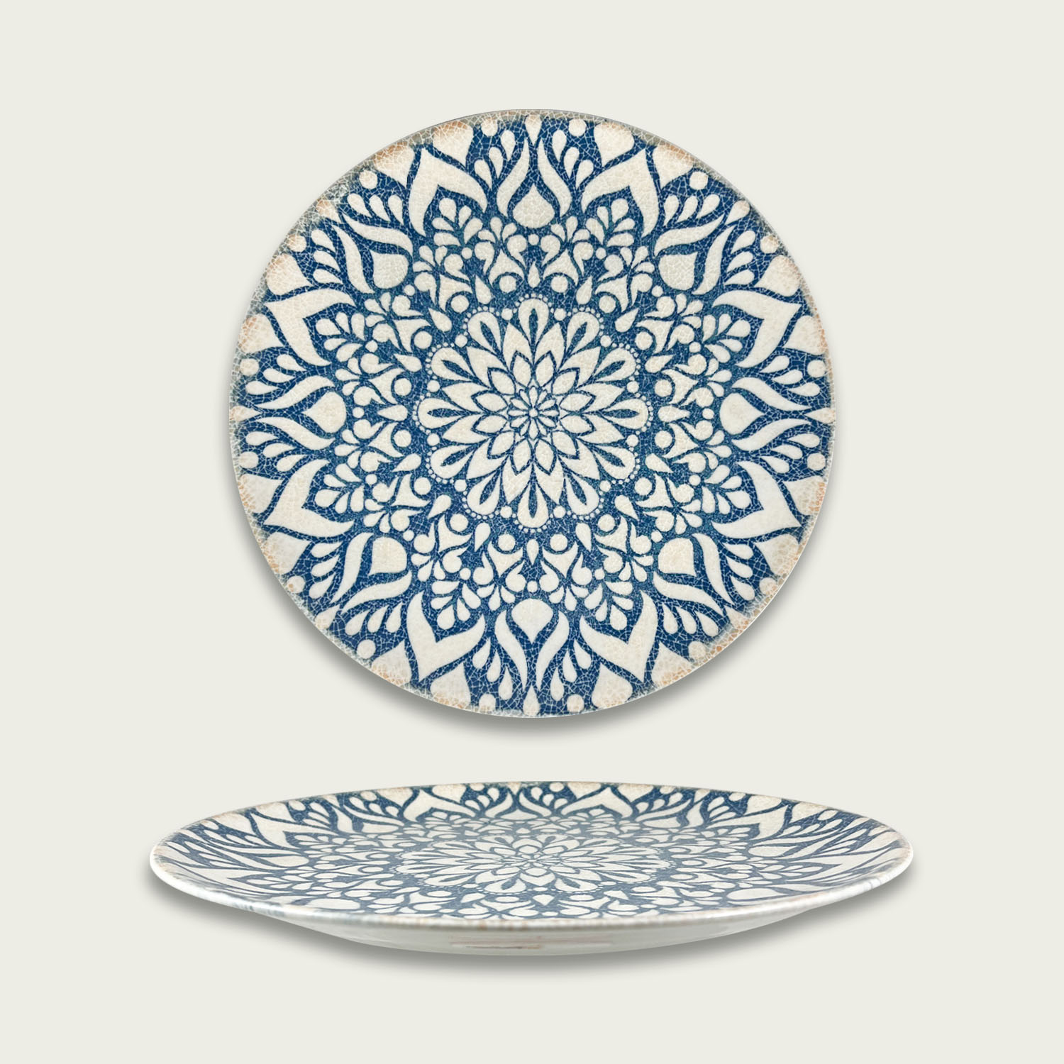 Piatto principale/da portata con bordo bianco e blu 12', grande piatto da  tavola in ceramica, piatto centrotavola in gres, arte moderna di Manya -   Italia