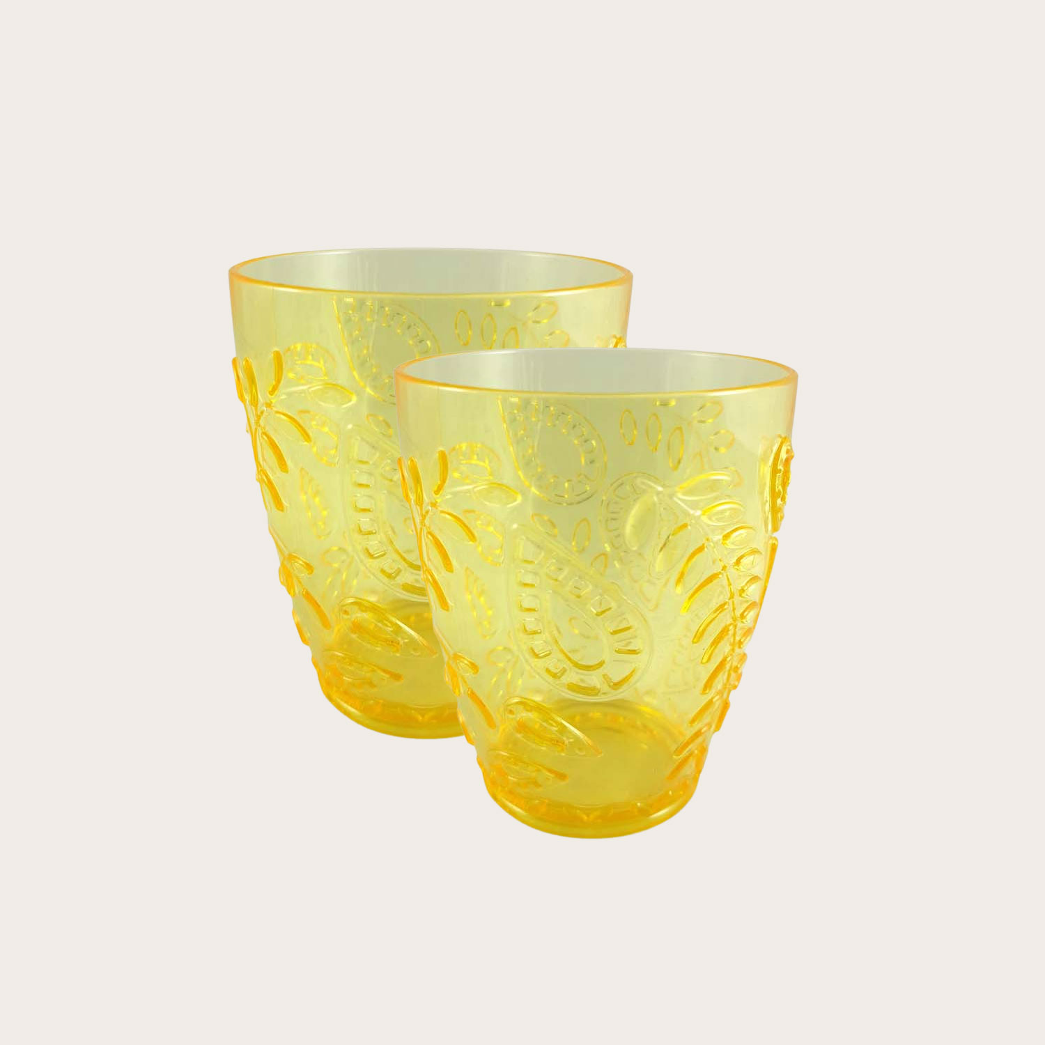 Set 2 Bicchieri Gialli In Plastica Acrilica Crystal Decorata 40 Cl