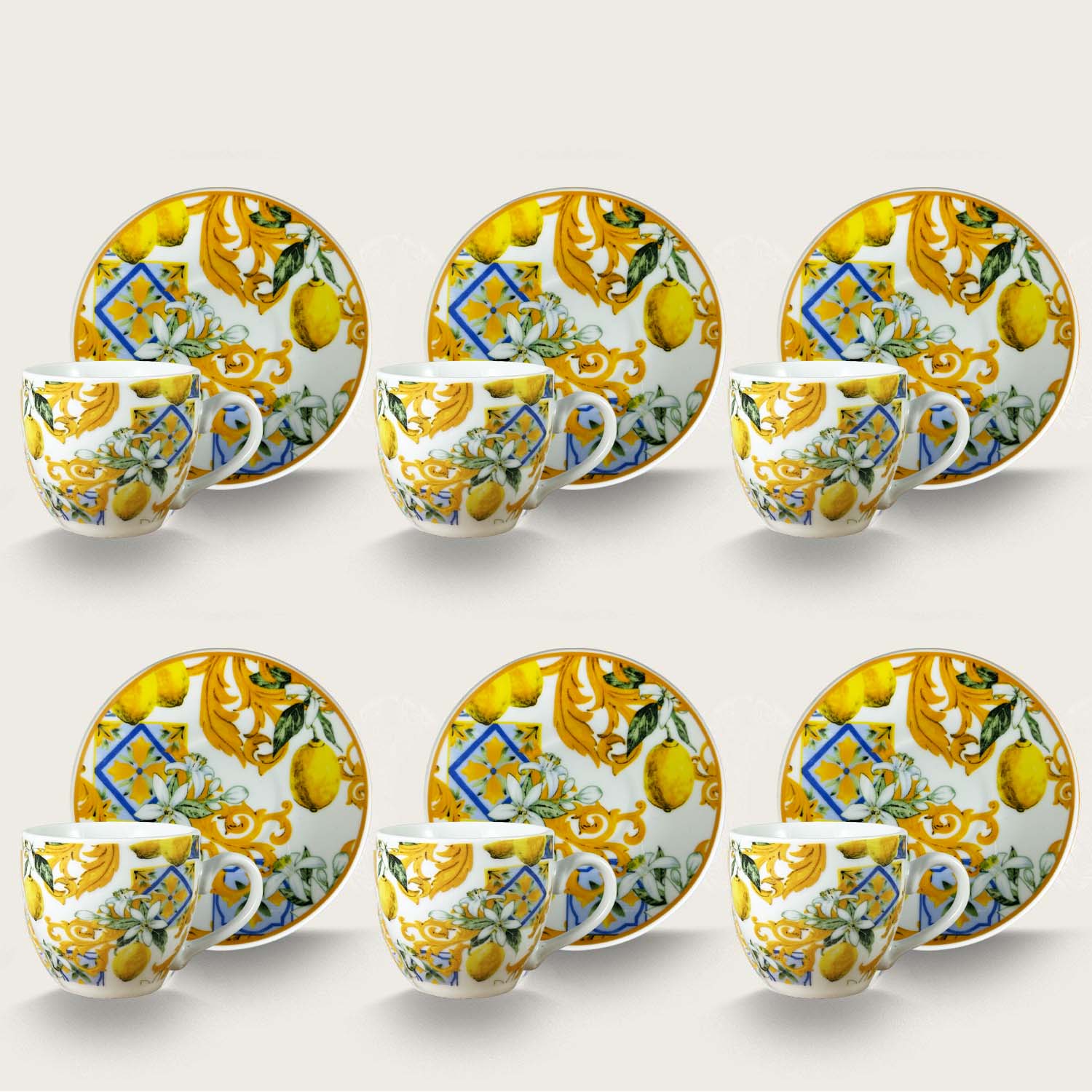 Set 6 Tazze Da Caffè Con Piatto Lemon