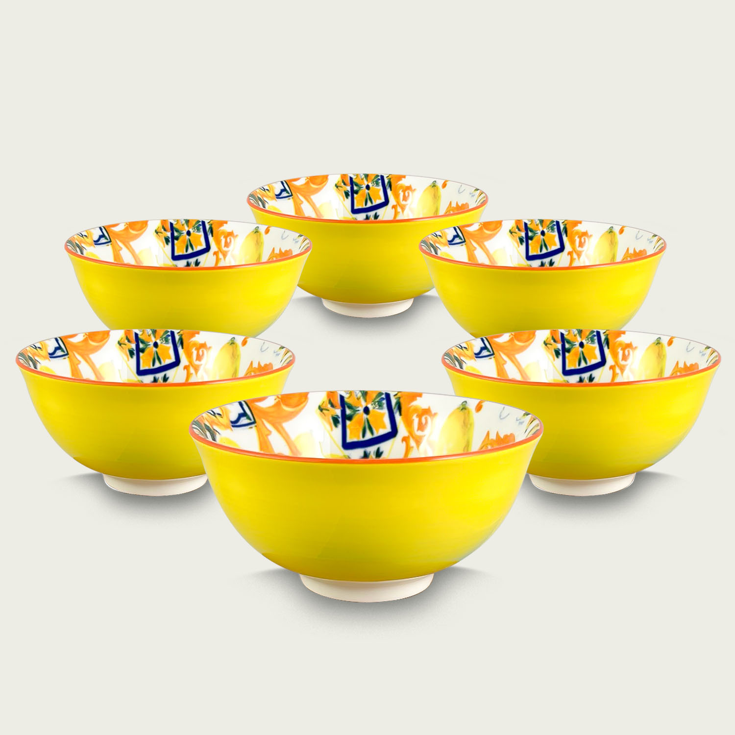 Set 6 Ciotole In Porcellana Cm11.5 Decoro Lemon