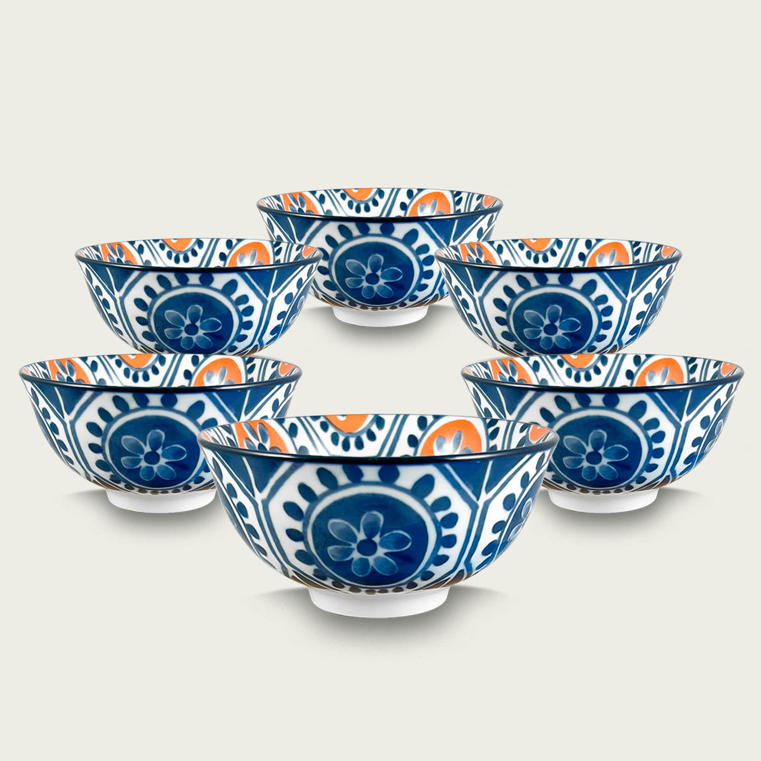 Set 6 Ciotole In Porcellana Cm11.5 Decoro Maiolica