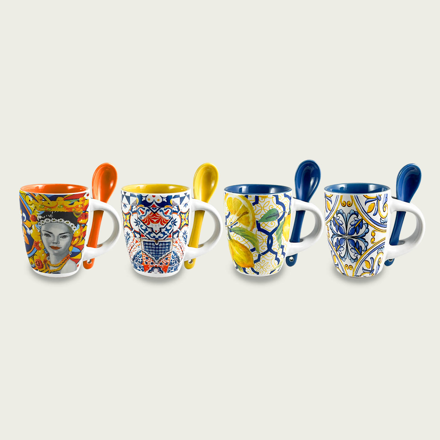 Set 4 Tazze Caffè Con Cucchiaino