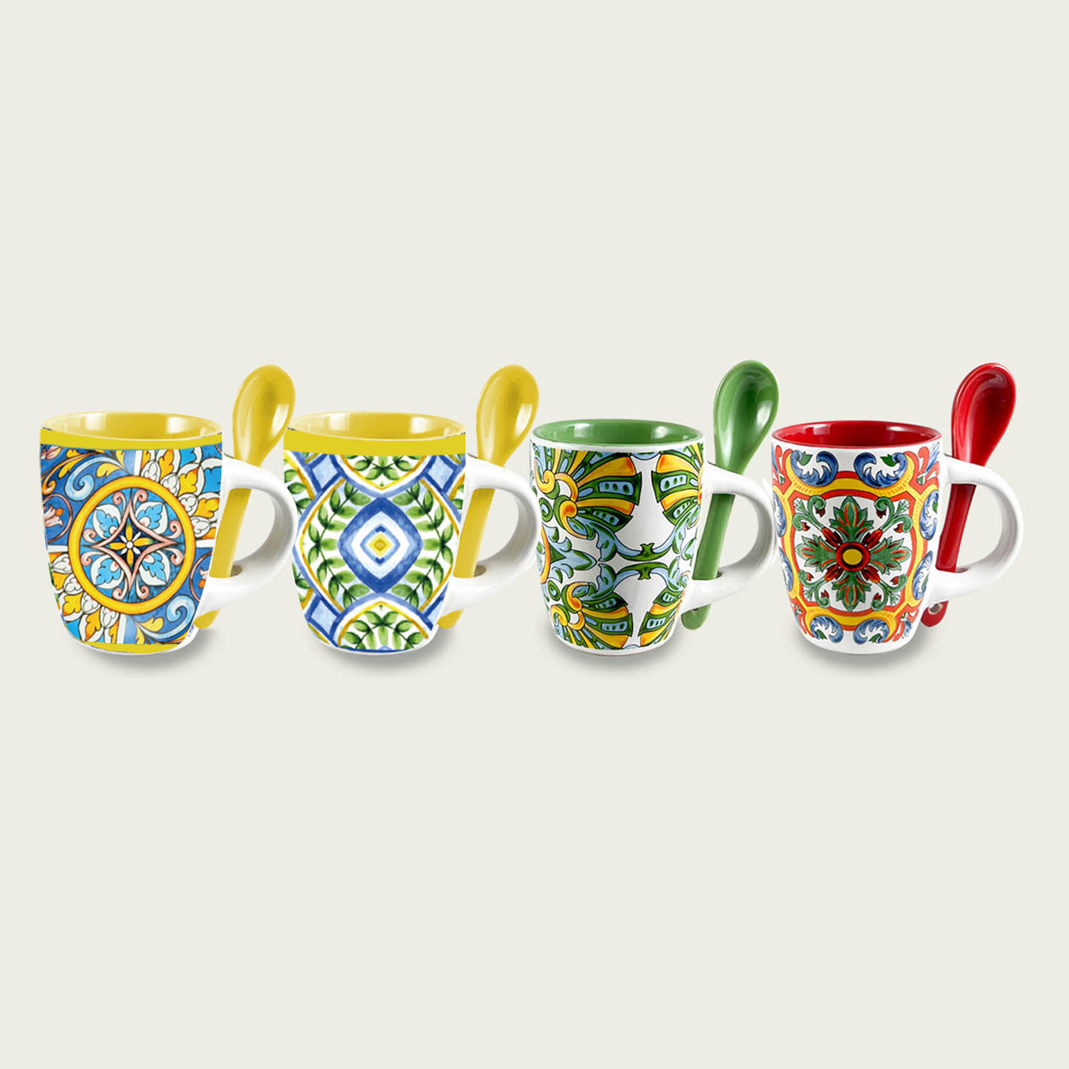 Set 4 Tazze Caffè Con Cucchiaino