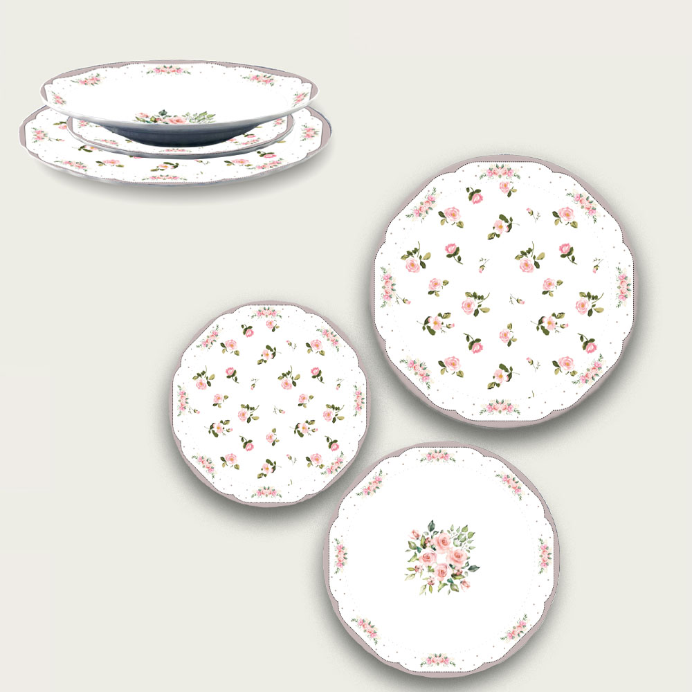 Set 18 Piatti In Porcellana Shabby Rose