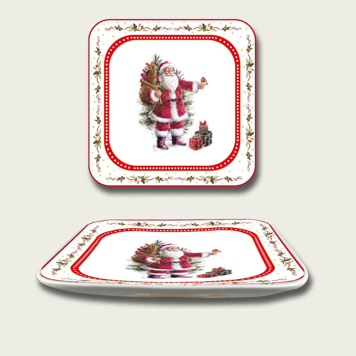 Vassoio Quadrato Porcellana Santa Claus