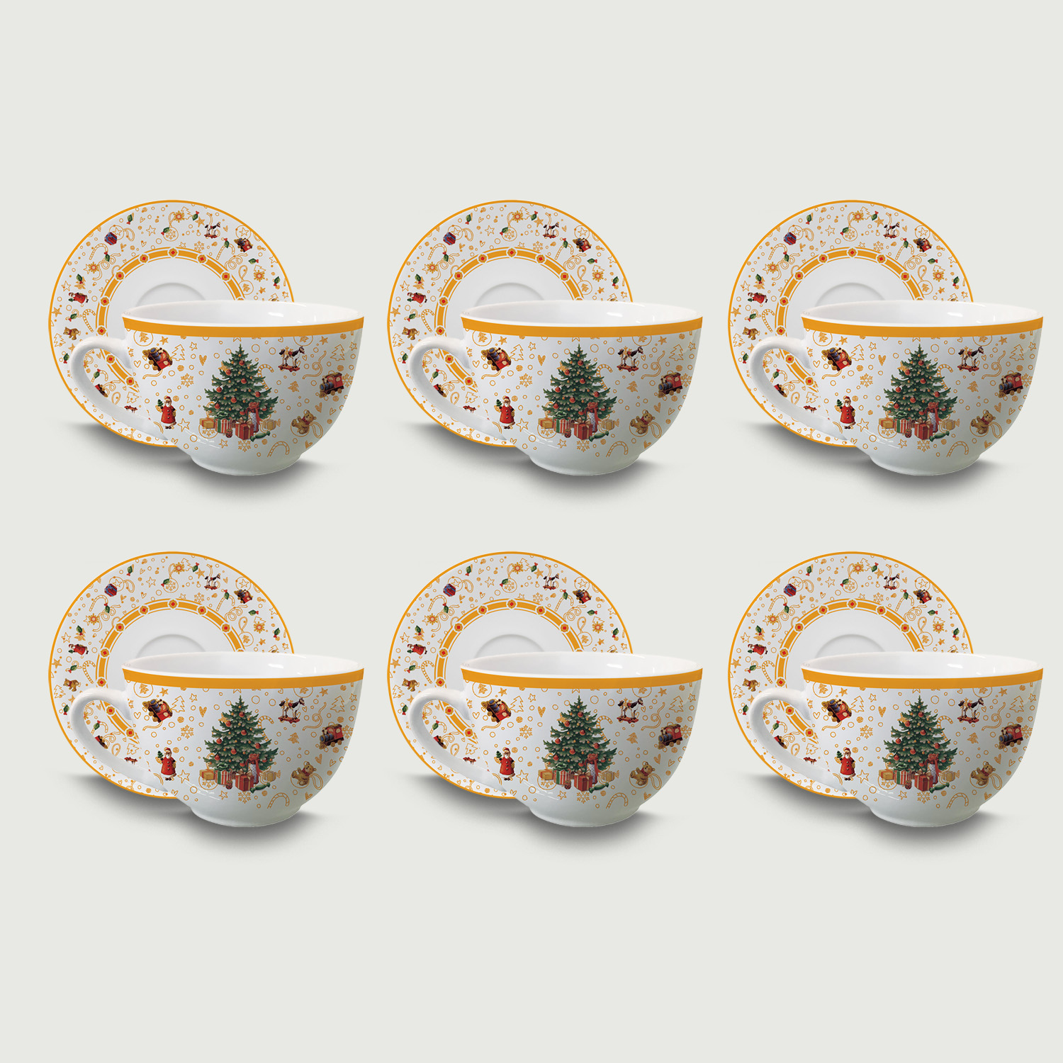Set 6 Tazze Con Piattino Christmas Tree Gold