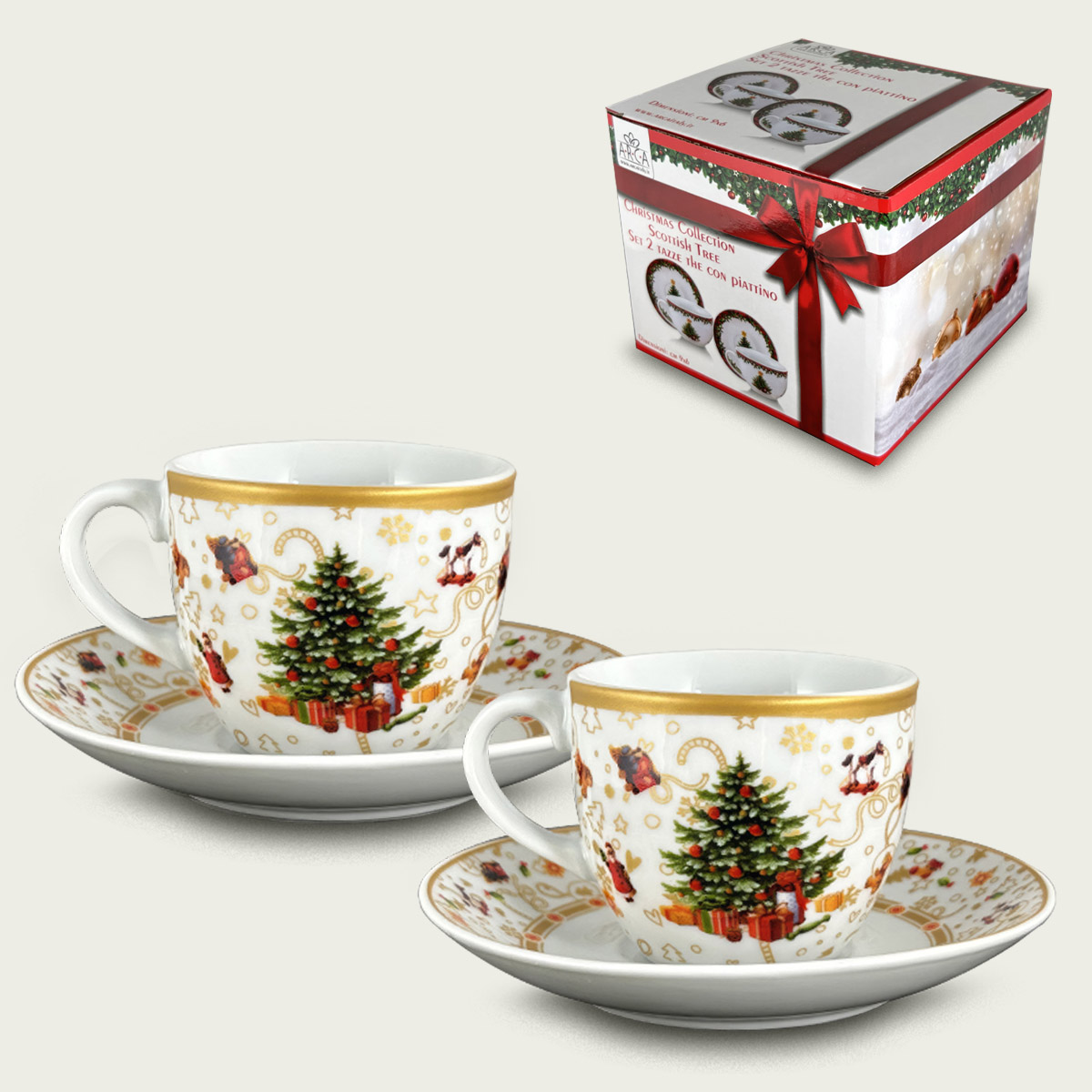 Set 2 Tazze Con Piattino Christmas Tree Gold