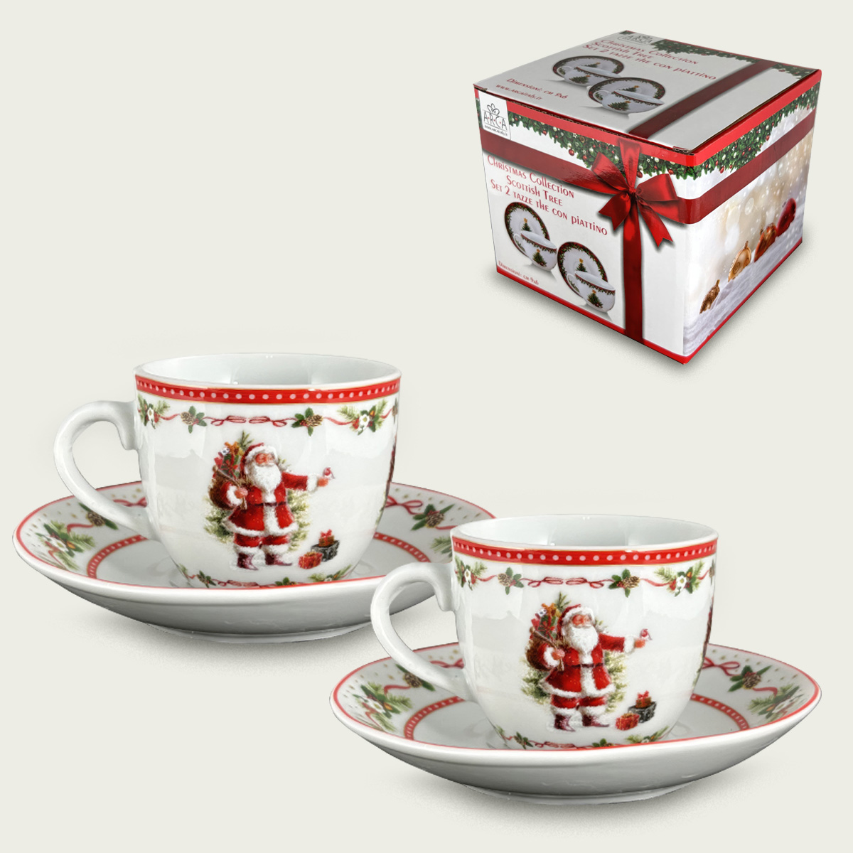 Set 2 Tazze Con Piattino Santa Claus