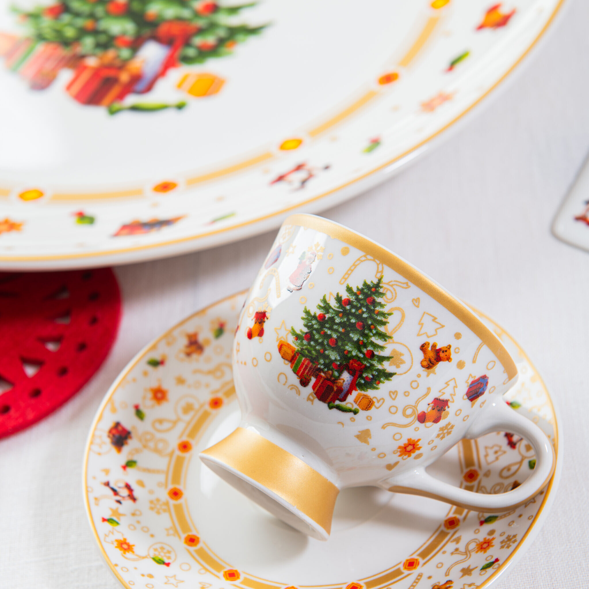 Tazza The Con Piattino Christmas Tree Gold