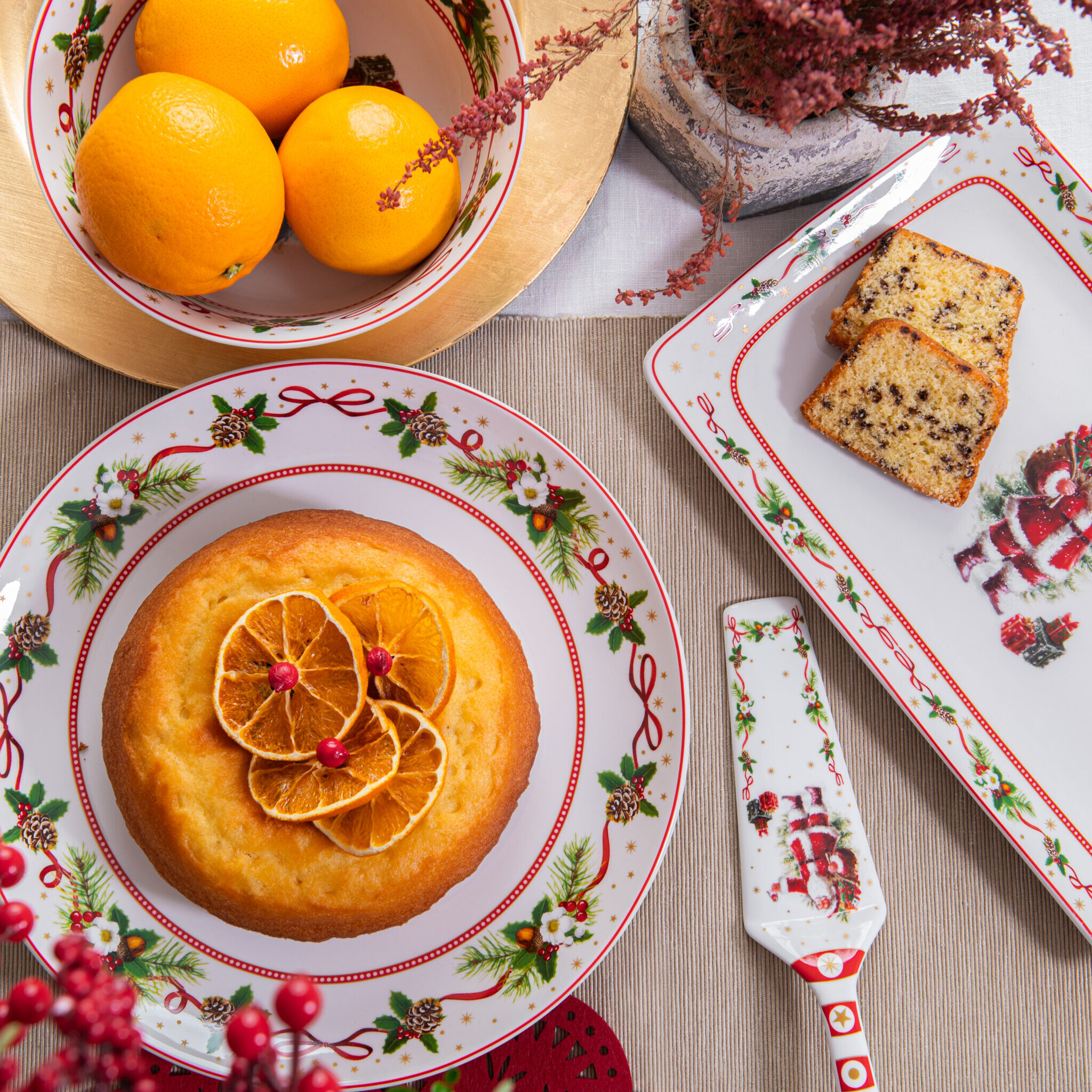 Santa Claus Piatto Panettone Con Paletta Porcellana