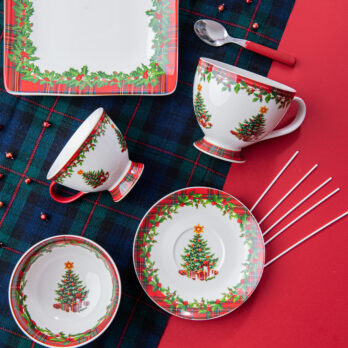 Tazza Scottish Tree Con Piattino In Porcellana