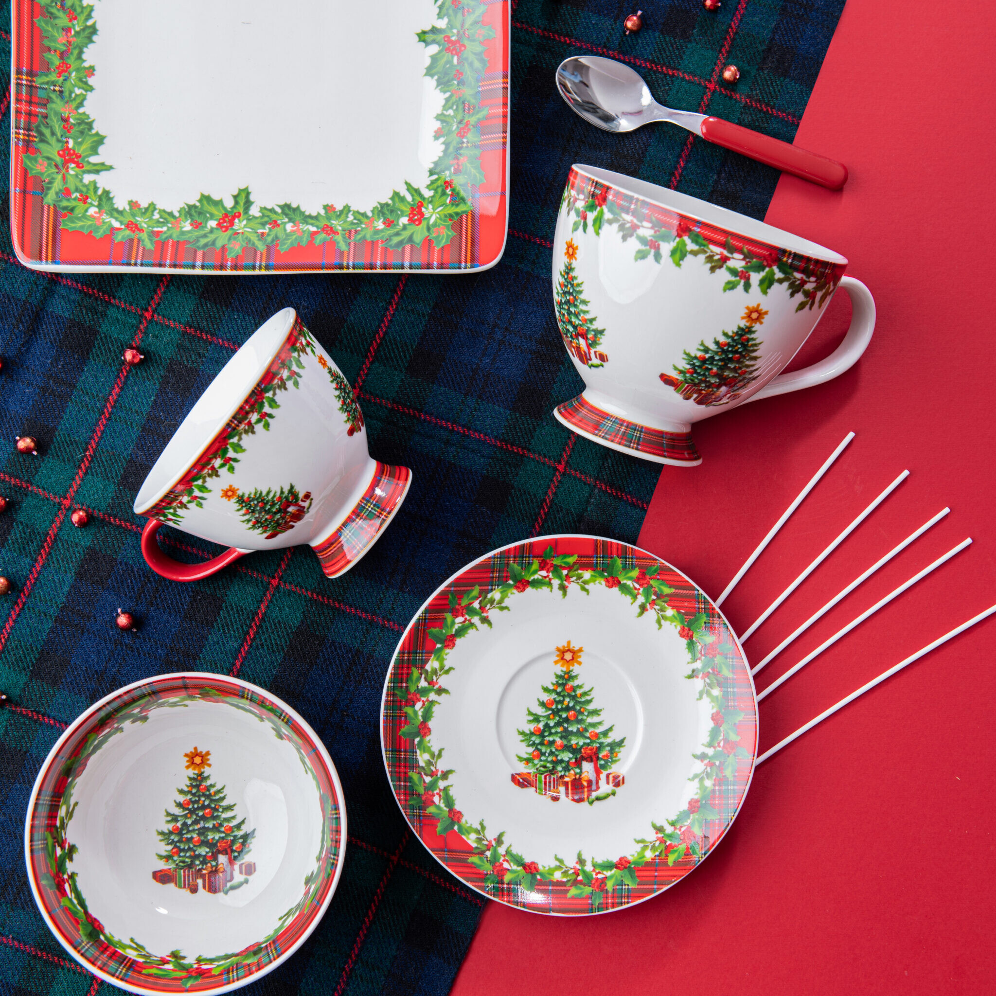 Tazza Scottish Tree Con Piattino In Porcellana