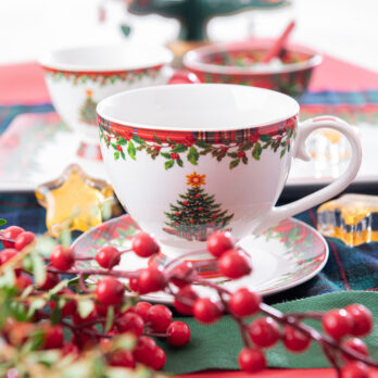 Tazza Scottish Tree Con Piattino In Porcellana