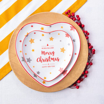 Piatto Cuore Merry Christmas Red In Porcellana