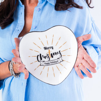 Piatto Cuore Merry Christmas Black In Porcellana