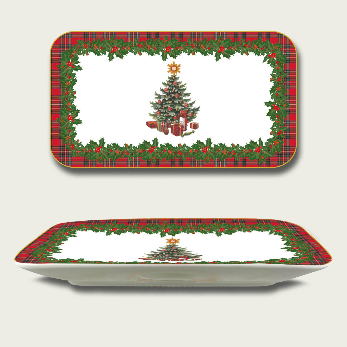 Vassoio Christmas Scottish Porcellana Rettangolare 22x12 CM