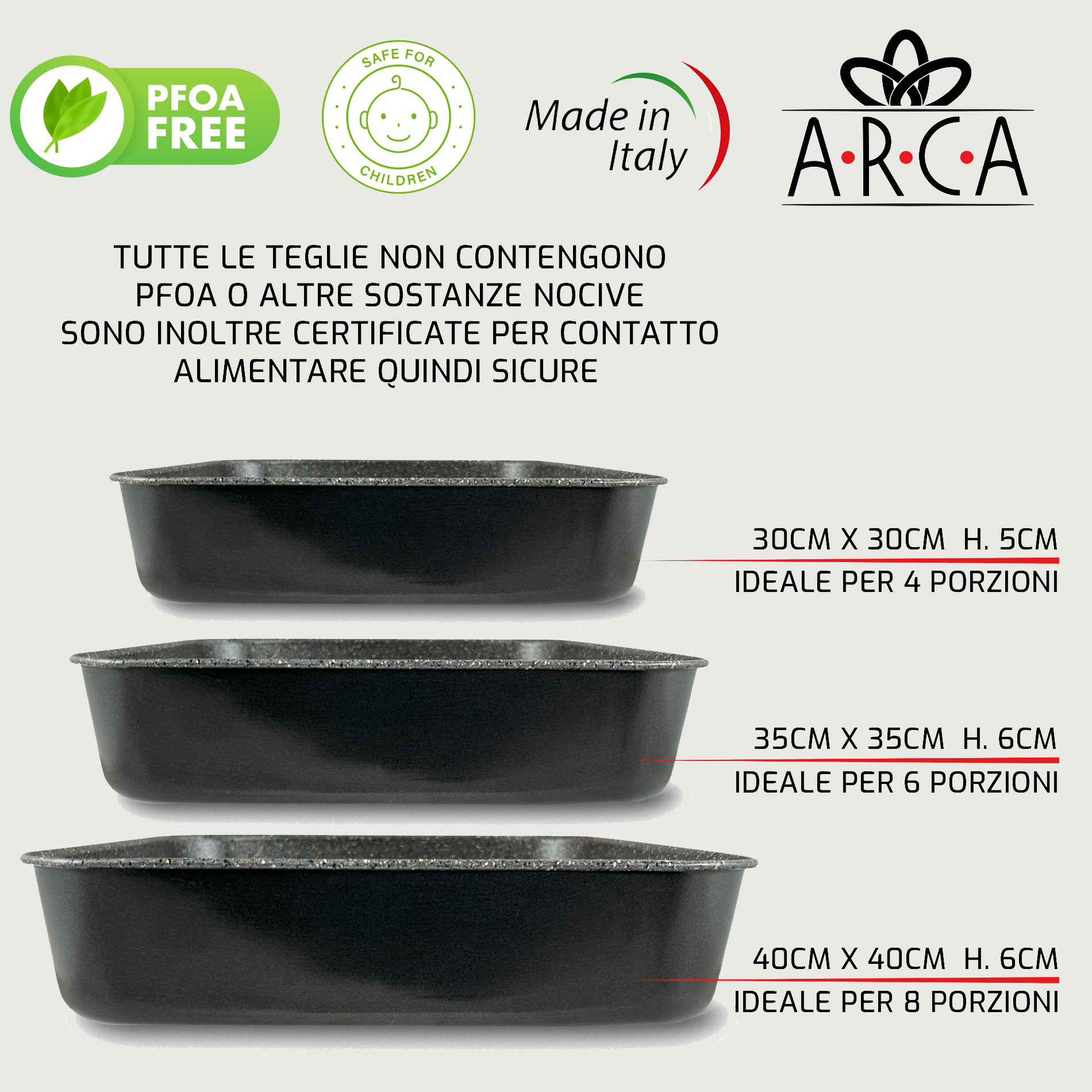 Set 3 Teglie Da Forno Quadrate