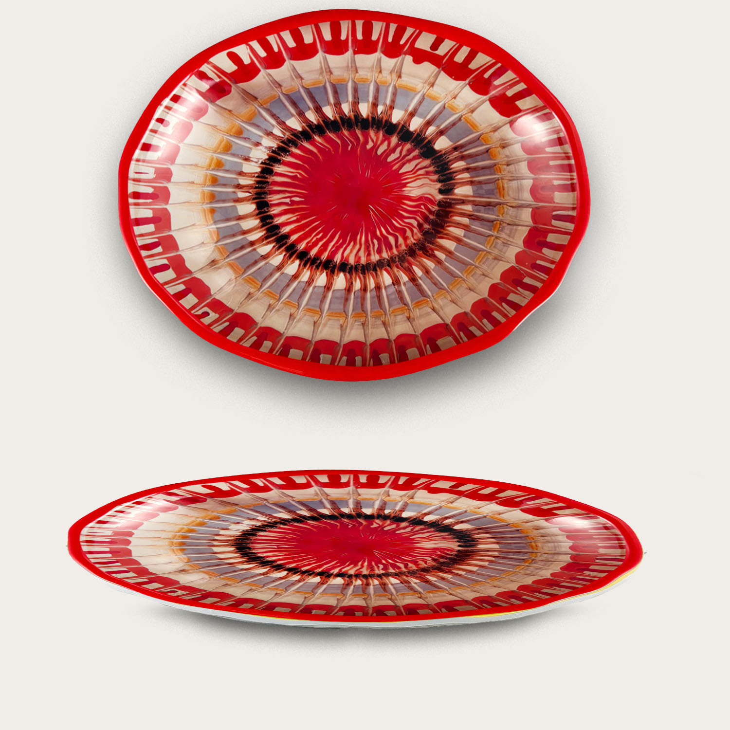 Servizio di Piatti da Tavola in Ceramica Rosso e Bianco 18 Pezzi